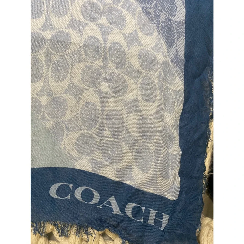 Coach Scarf Womens OS Blue Horse and Carriage Signature C Logo Square Wrap Chic